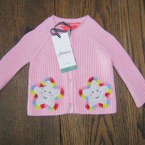 Joules Southam Pink Stars baby girls designer cardigan sweater size 3-6 months